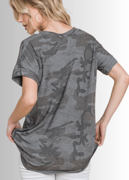 Gray Casual & Soft Camo Tee