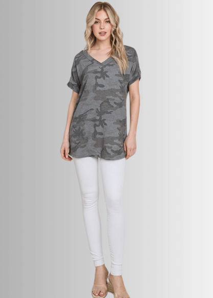 Gray Casual & Soft Camo Tee