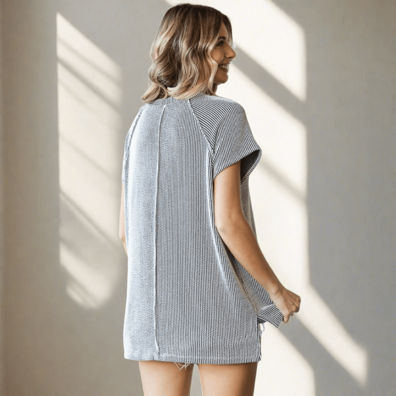 Cute V-Neck Ribbed Top Made in USA