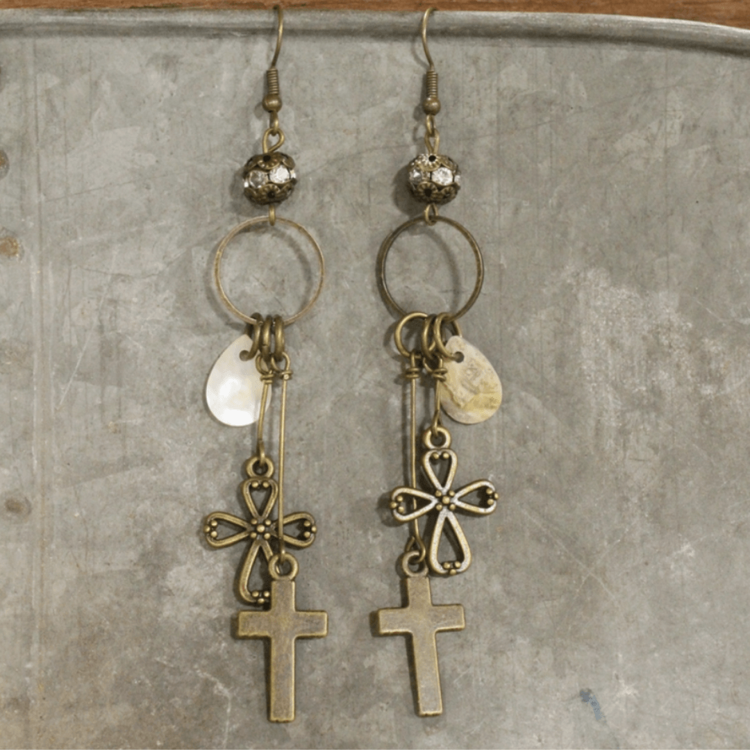 Vintage Cross Pendant Earrings Made in USA