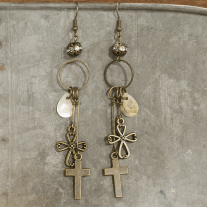 Vintage Cross Pendant Earrings Made in USA