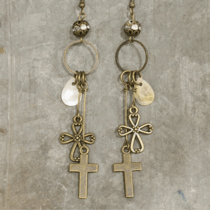 Vintage Cross Pendant Earrings Made in USA