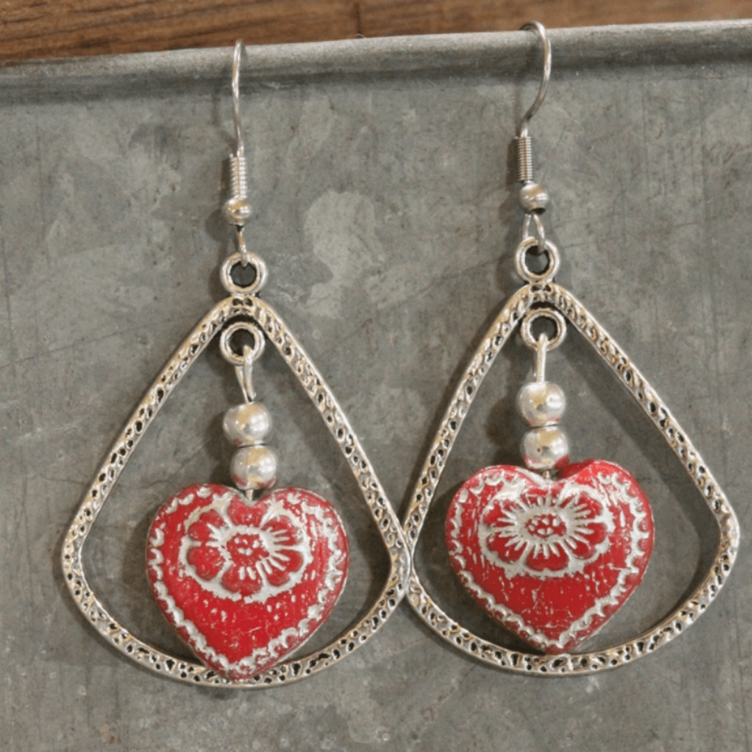 Vintage Red Heart Hoop Earrings Made in USA