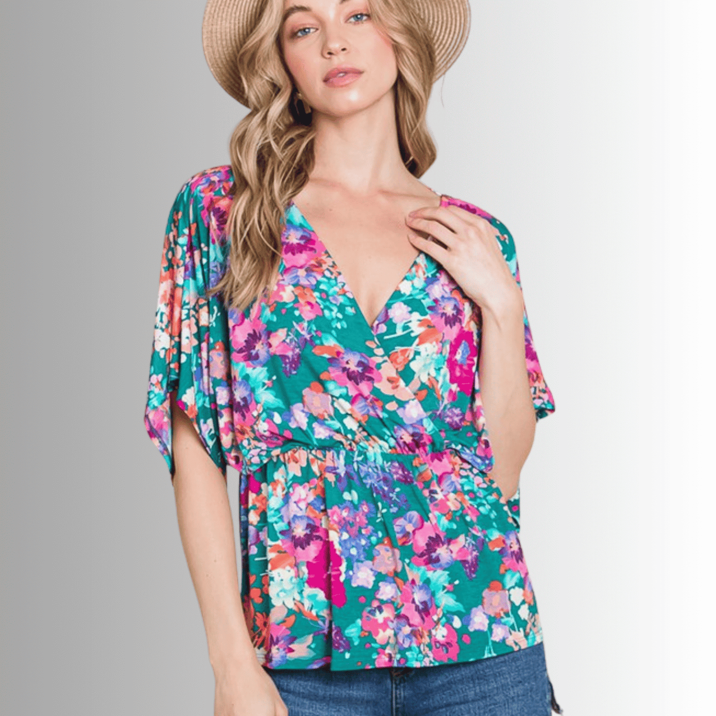 Vivid Floral V-Neck Wrap Top