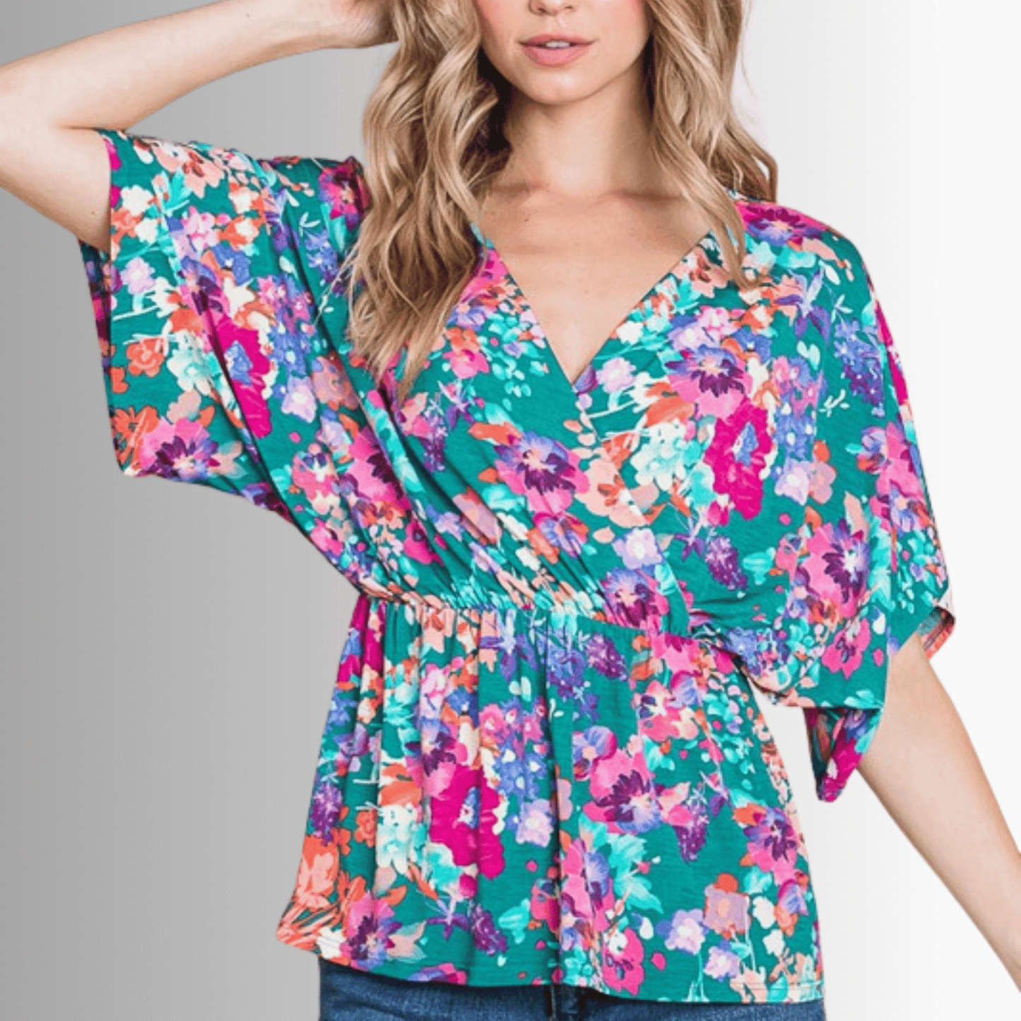 Vivid Floral V-Neck Wrap Top