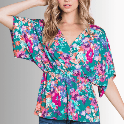 Vivid Floral V-Neck Wrap Top