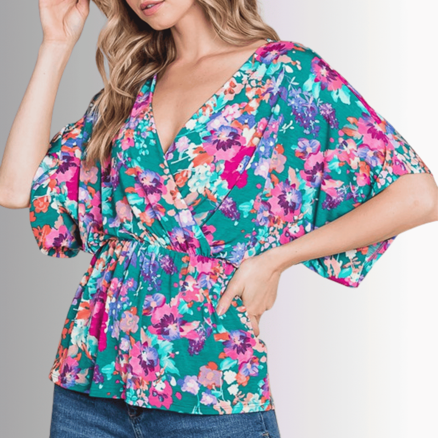 Vivid Floral V-Neck Wrap Top