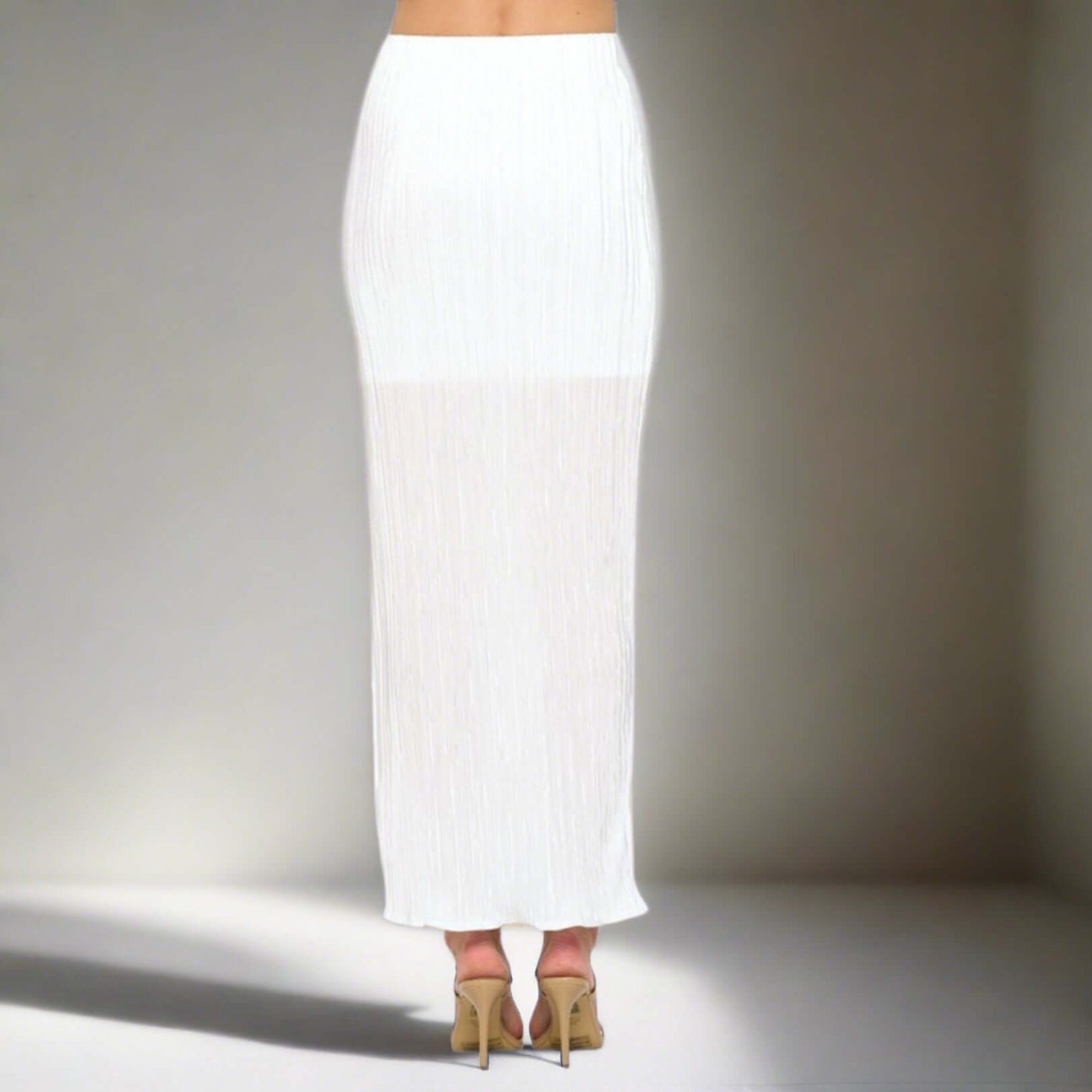 Elegant White Plisse Sheer Maxi Skirt Made in USA