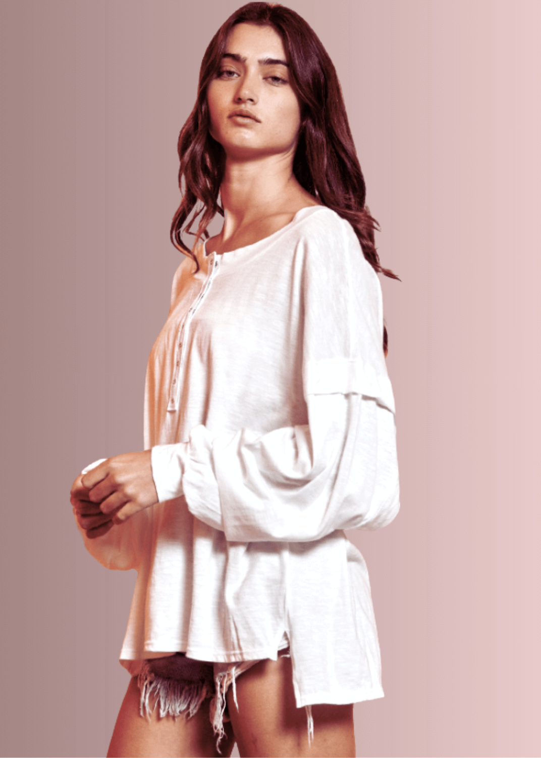 Snap Front Cotton Oversized Casual Top