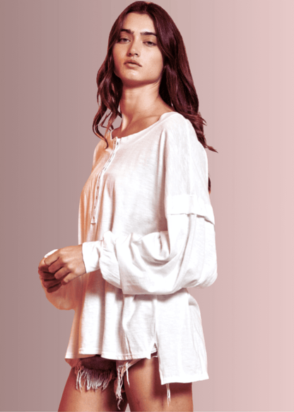 Snap Front Cotton Oversized Casual Top