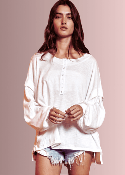 Snap Front Cotton Oversized Casual Top