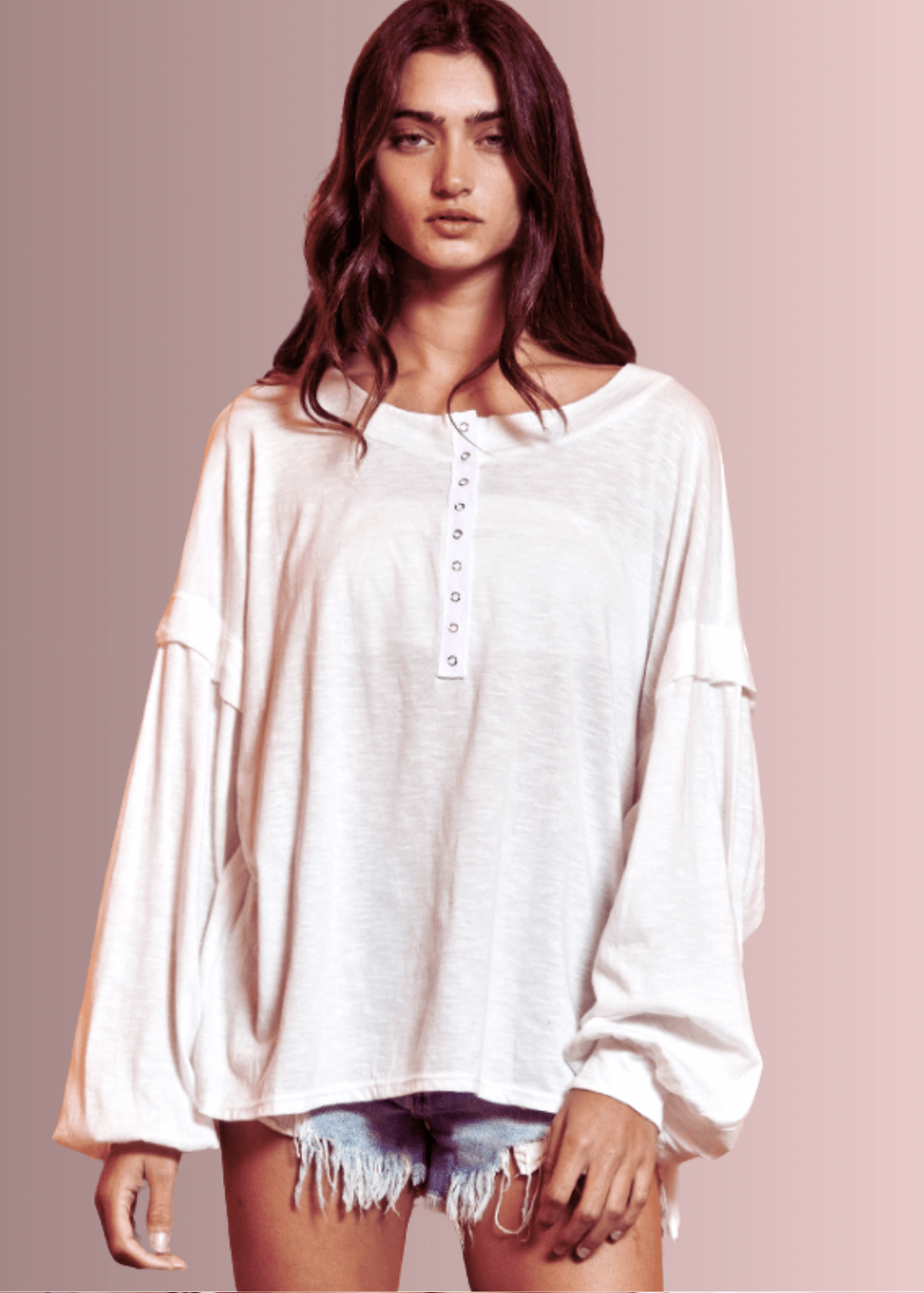 Snap Front Cotton Oversized Casual Top