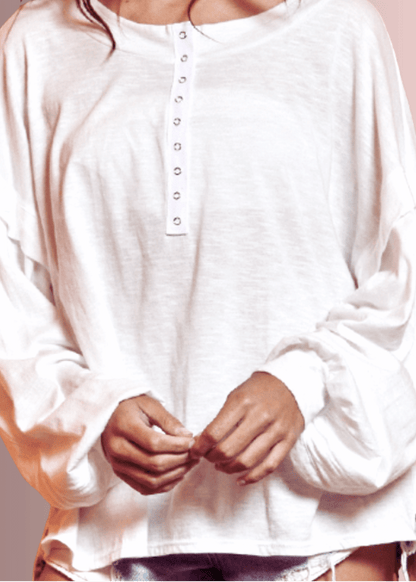 Snap Front Cotton Oversized Casual Top