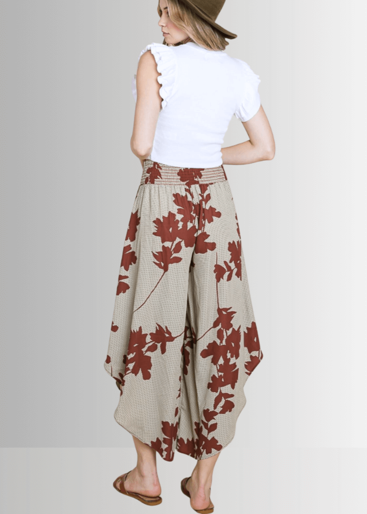 Easy Breezy Smocked Diagonal Cut Gaucho Pants in Sage