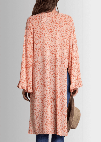 Coral Floral Bell Sleeve Kimono