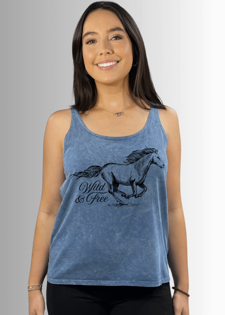 Wild and Free Horse Graphic Premium USA Cotton Tank Top