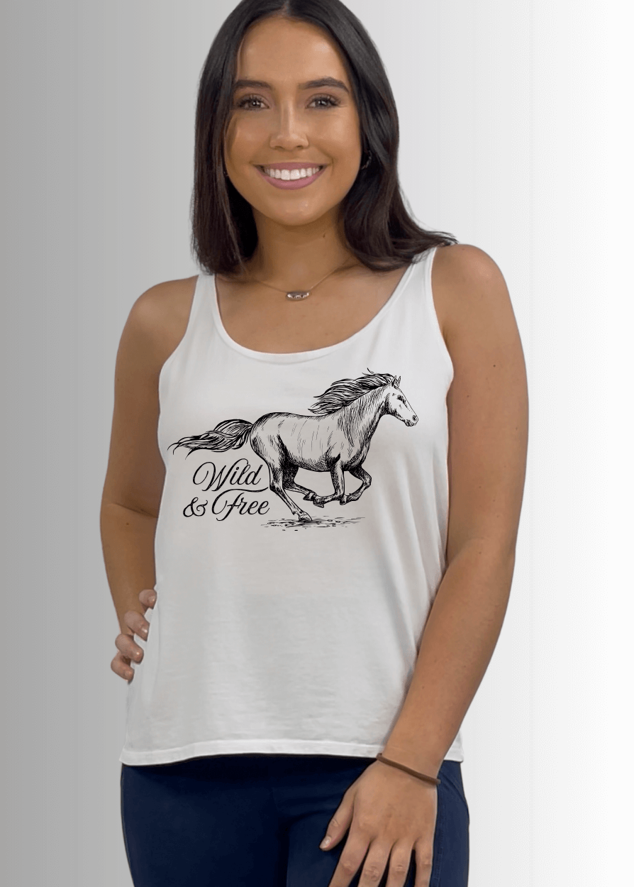 Wild and Free Horse Graphic Premium USA Cotton Tank Top