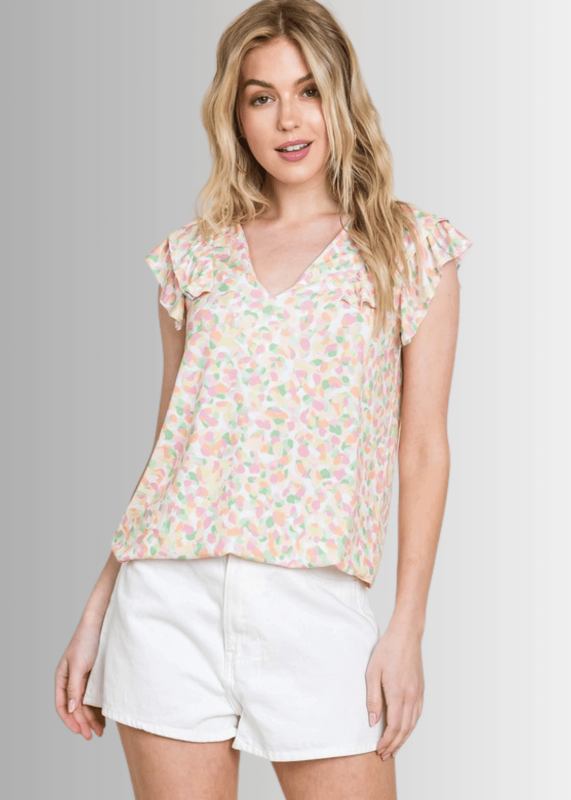 Summer Casual Ruffle Trim Top Flutter Sleeve