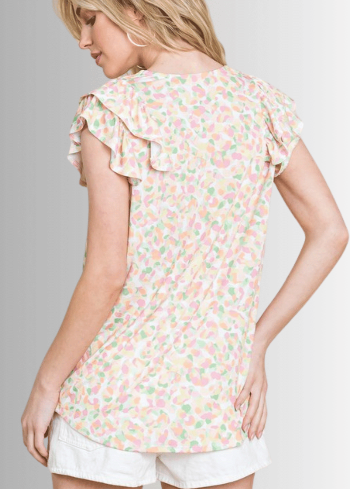 Summer Casual Ruffle Trim Top Flutter Sleeve