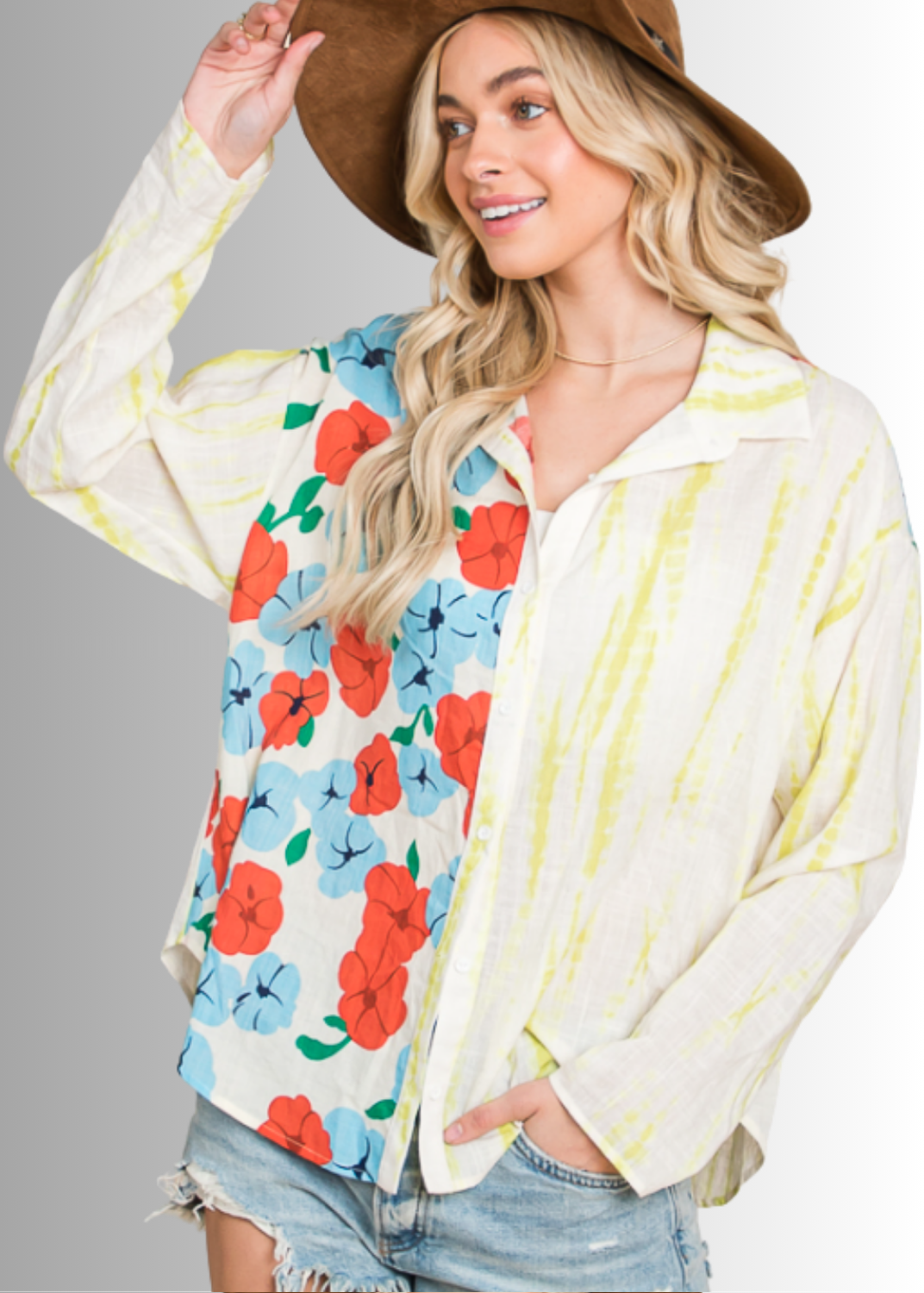 Tropical Twist Cotton Button Down Top