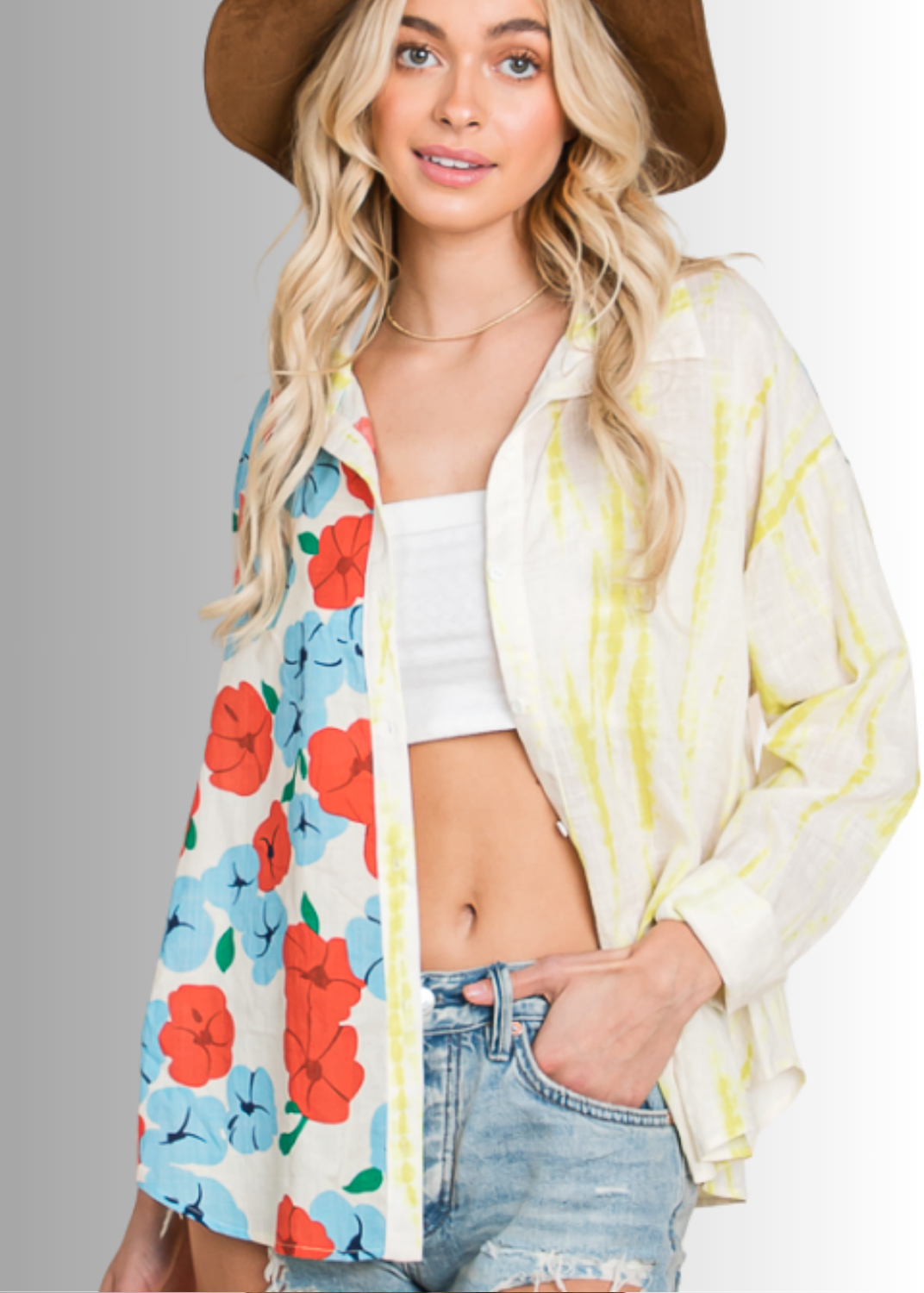 Tropical Twist Cotton Button Down Top