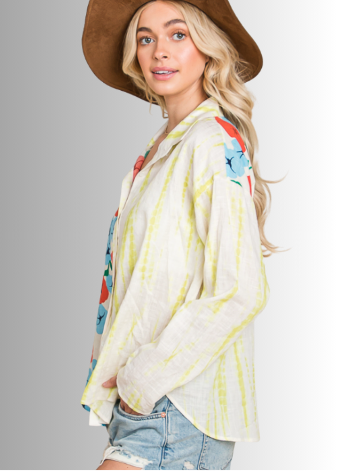 Tropical Twist Cotton Button Down Top