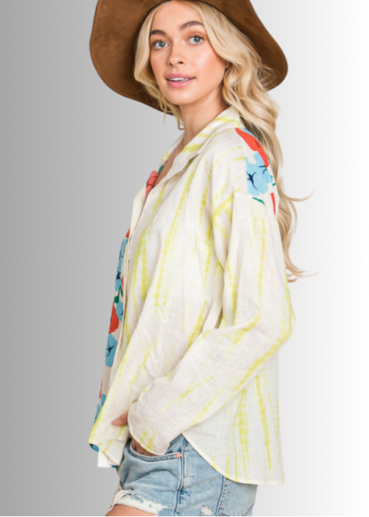 Tropical Twist Cotton Button Down Top