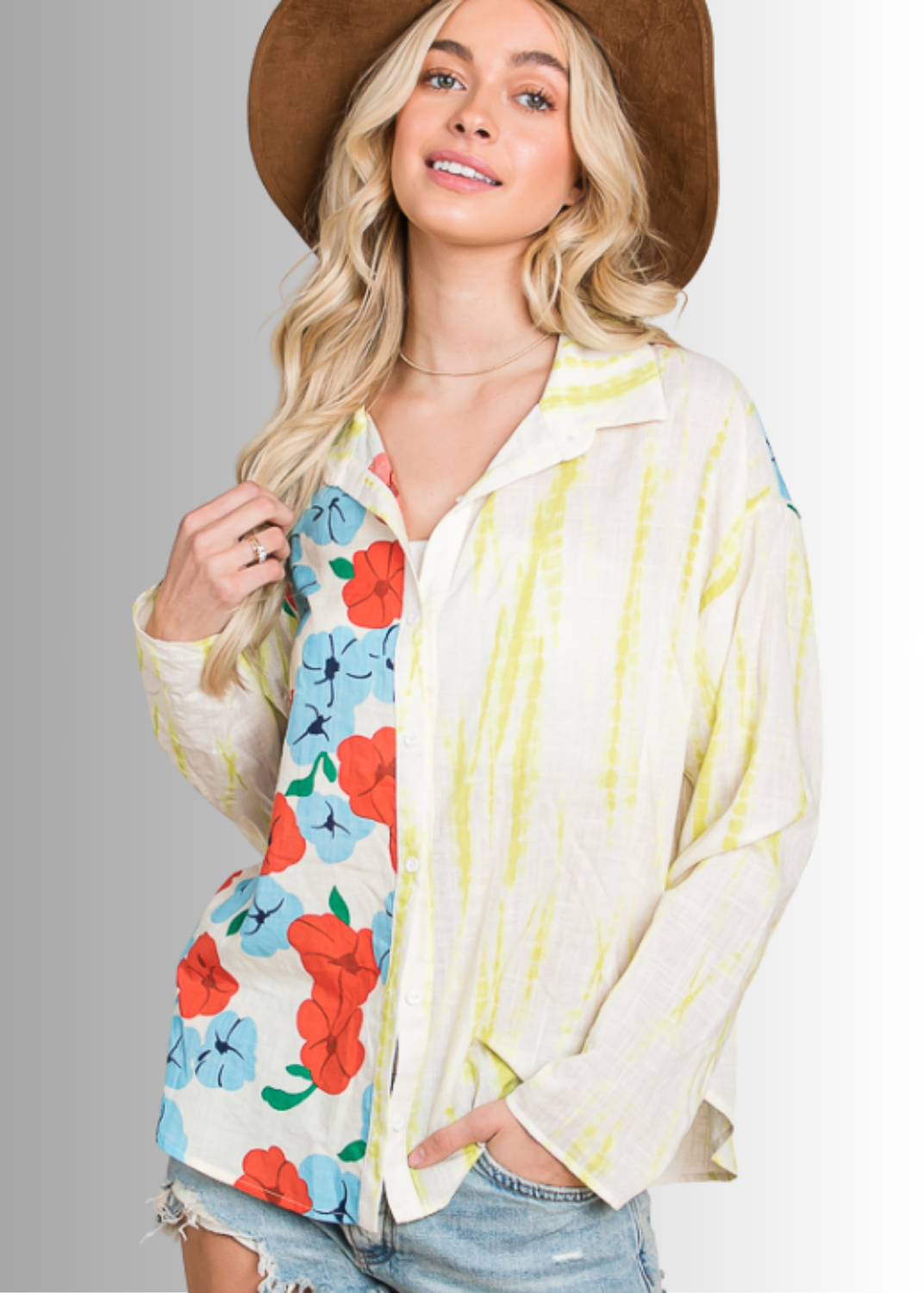 Tropical Twist Cotton Button Down Top