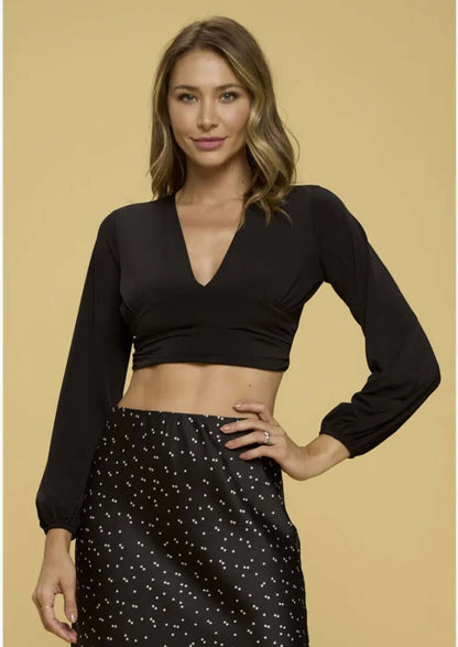Be Daring Black V-Neck Long Sleeve Crop Top