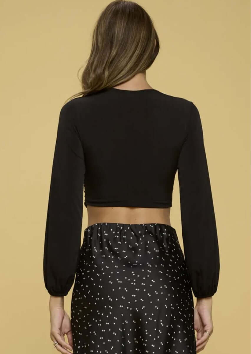Be Daring Black V-Neck Long Sleeve Crop Top