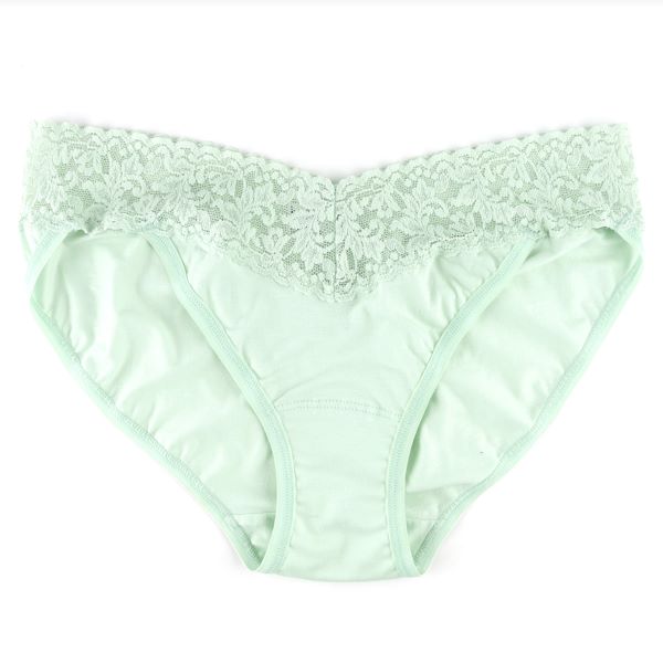 Cucumber Cotton V-Kini Panty with Lace Trim Made in USA