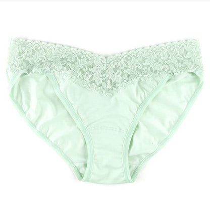 Cucumber Cotton V-Kini Panty with Lace Trim Made in USA