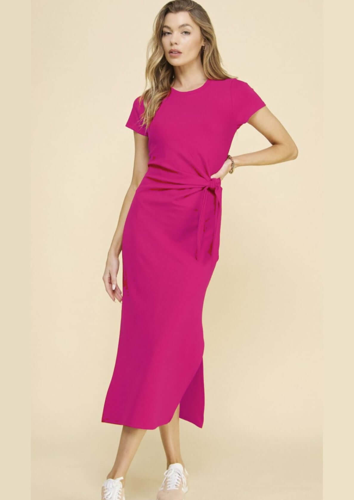 Anastasia Tie Side Dress in Fuchsia