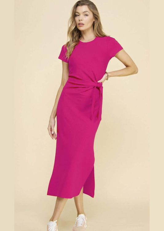 Anastasia Tie Side Dress in Fuchsia