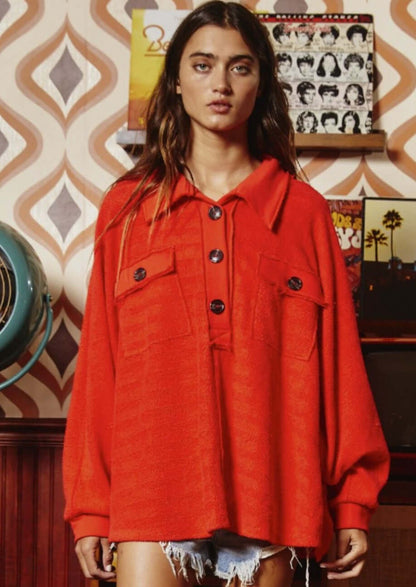 Relax in Red Oversized Henley