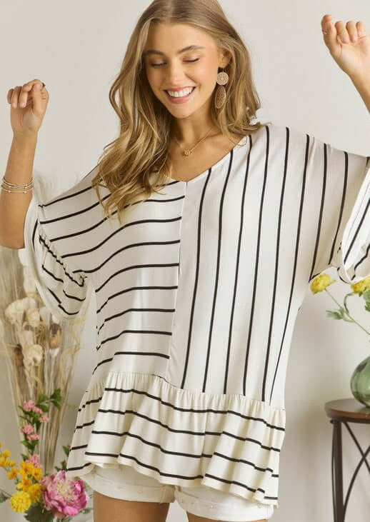 Two-Way Striped Flounce Ruffle Top