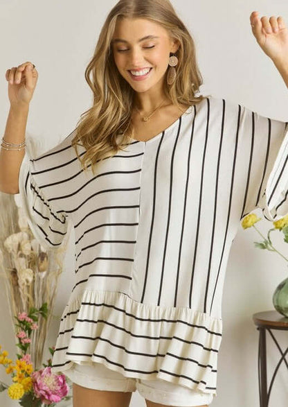 Two-Way Striped Flounce Ruffle Top
