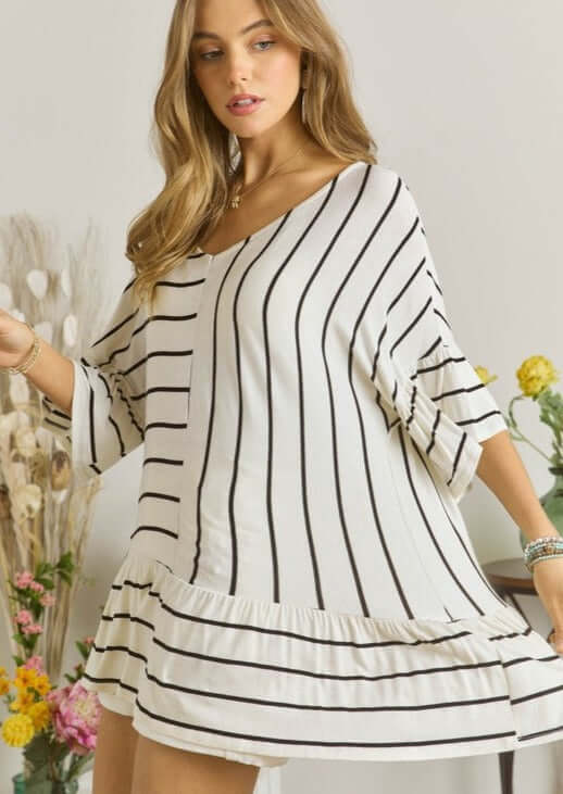 Two-Way Striped Flounce Ruffle Top