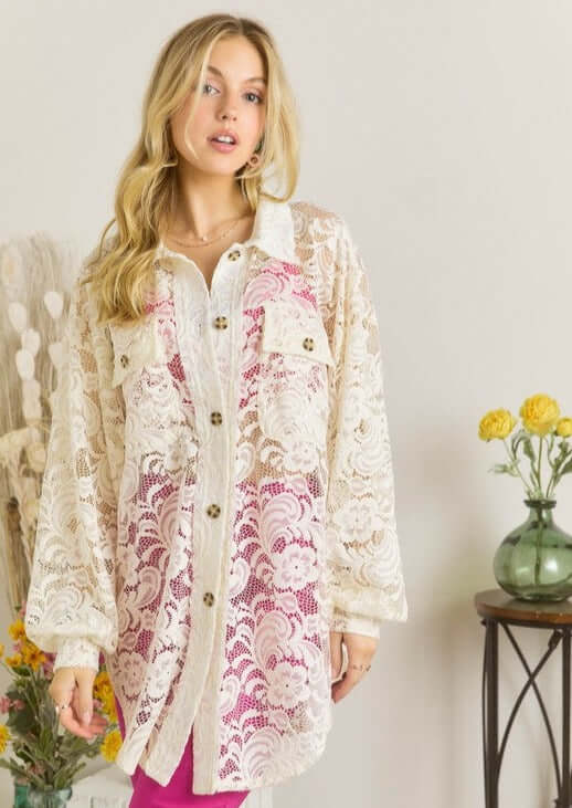 A Vacation Accessory Lace Button Down Shirt