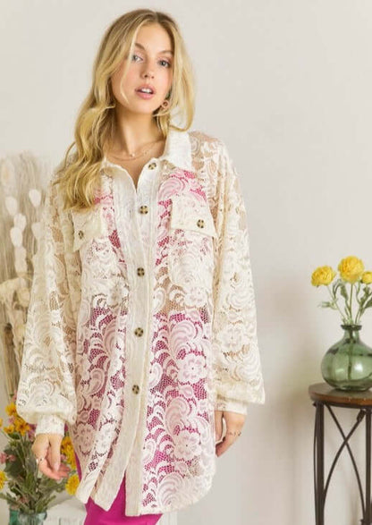 A Vacation Accessory Lace Button Down Shirt
