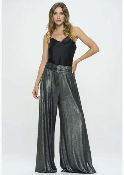 Gunmetal Metallic Palazzo Pants