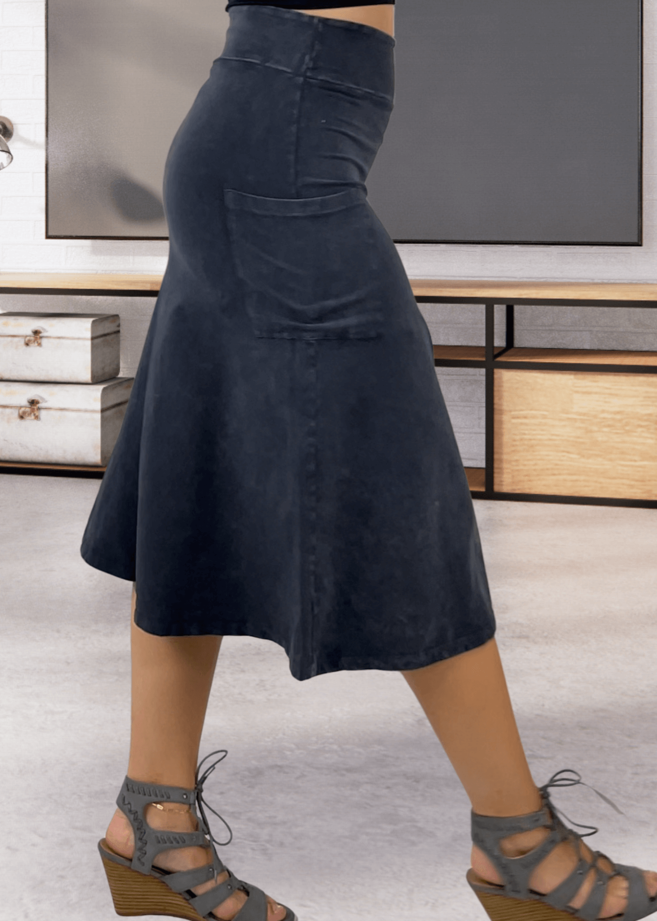 Alyssa Very Versatile Cotton Skirt Black Denim