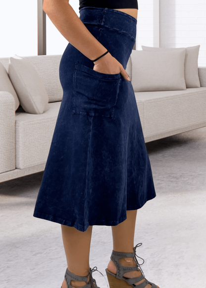 Alyssa Very Versatile Cotton Skirt in Dark Grey-Blue Denim