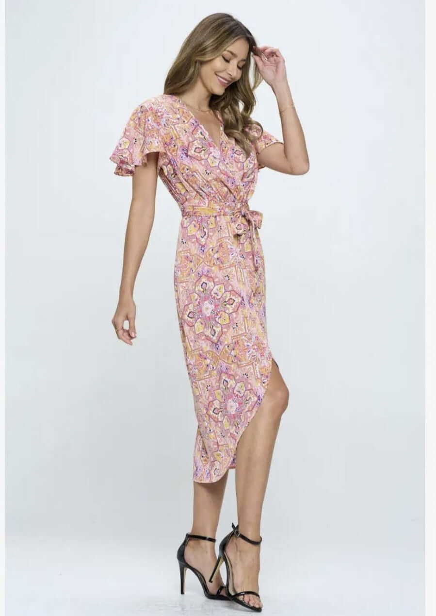 Feminine & Flirty Tulip Hem Wrap Style Dress Made in USA