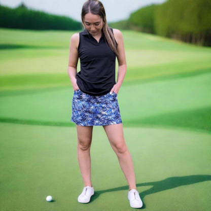 Fairway Skort in Navy Palm Print Made in USA