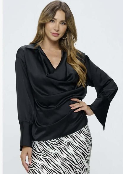 Stunning Satin Cowl Neck Top with Split Cuff Top
