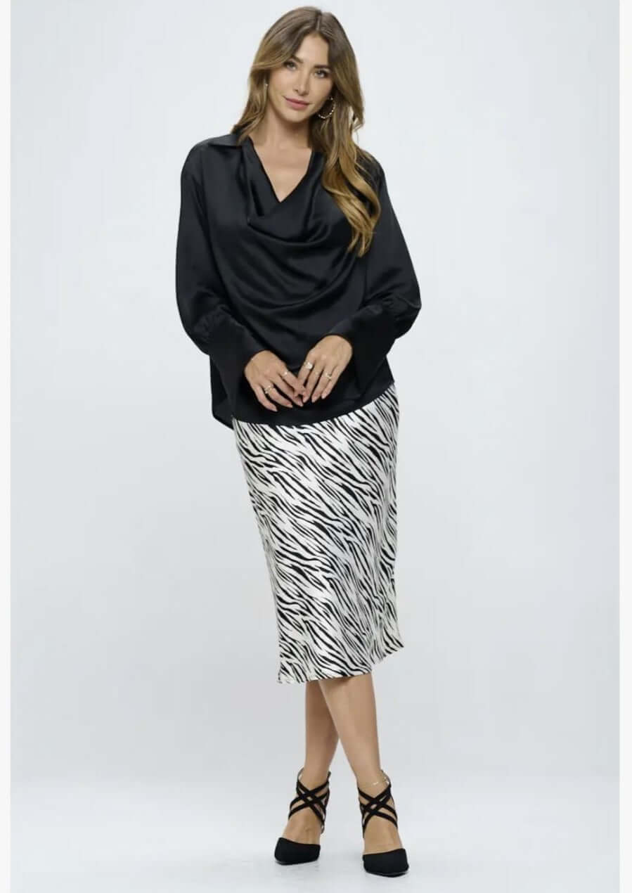 Stunning Satin Cowl Neck Top with Split Cuff Top