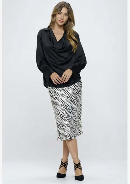 Stunning Satin Cowl Neck Top with Split Cuff Top