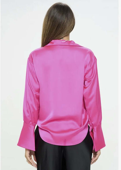 Stunning Satin Cowl Neck Top with Split Cuff Top