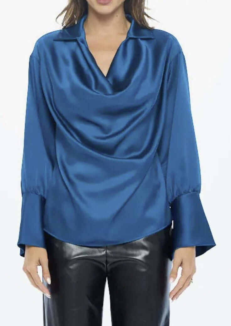 Stunning Satin Cowl Neck Top with Split Cuff Top